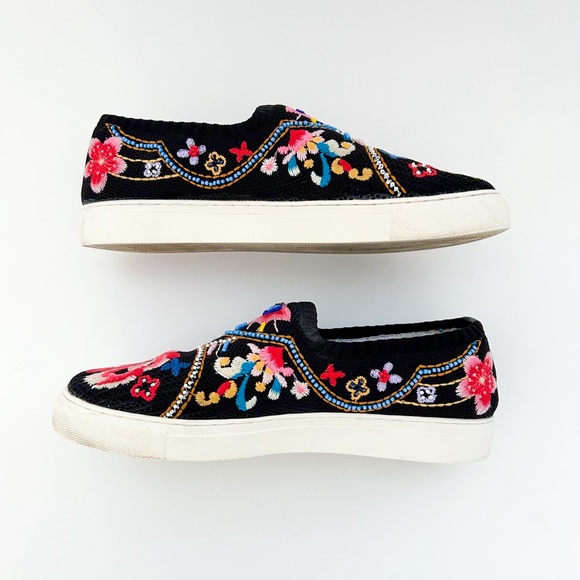 Johnny Was Festival Slip On Sneaker Floral Loafer Beaded Black Pink Boho 9.5 - Picture 7 of 10